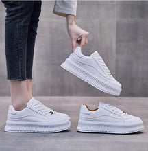 Load image into Gallery viewer, White Women Spring Running Thick Shoes Woman Comfortable Sneakers Leather Spring Flats Trainers Outdoor Vulcanize Slip On Trainers Fashion Platform Sneakers
