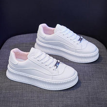 Load image into Gallery viewer, White Women Spring Running Thick Shoes Woman Comfortable Sneakers Leather Spring Flats Trainers Outdoor Vulcanize Slip On Trainers Fashion Platform Sneakers
