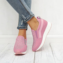 Load image into Gallery viewer, White Womens Crystal Sneakers Spring Autumn Casual Zipper Flat Shoes Non-slip Breathable Outdoor Espadrilles Breathable Mesh Simple Design Slip-On Shoes Women Mesh Casual Espadrilles
