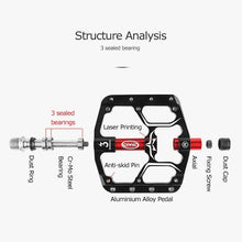 将图片加载到图库查看器，Wide Flat Mountain Road Cycling Bicycle Bike Pedal 3 Sealed Bearings 9/16 in Aluminum With Removable Antiskid Cleats Mountain Bike Pedal Platform Flat Bicycle Pedals Aluminum Alloy Non-Slip Metal Bike Pedals With 3 Bearings For Road
