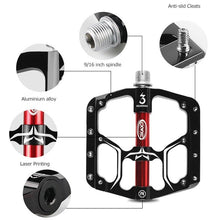将图片加载到图库查看器，Wide Flat Mountain Road Cycling Bicycle Bike Pedal 3 Sealed Bearings 9/16 in Aluminum With Removable Antiskid Cleats Mountain Bike Pedal Platform Flat Bicycle Pedals Aluminum Alloy Non-Slip Metal Bike Pedals With 3 Bearings For Road
