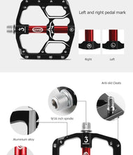 将图片加载到图库查看器，Wide Flat Mountain Road Cycling Bicycle Bike Pedal 3 Sealed Bearings 9/16 in Aluminum With Removable Antiskid Cleats Mountain Bike Pedal Platform Flat Bicycle Pedals Aluminum Alloy Non-Slip Metal Bike Pedals With 3 Bearings For Road
