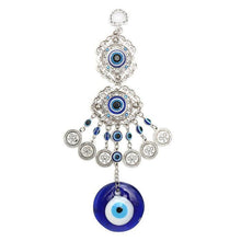 Load image into Gallery viewer, Wind Chimes Evil Eye Pendants Home Wall Hanging Decor Blessing Protection Gift Blue Evil Eye Wall Hanging Ornament With Round Eye Design Metal Home Decor Protection And Good Luck Charm Gift Blessing Protection Gift  Dream Catcher Blue Rhinestone
