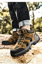 将图片加载到图库查看器，Winter Ankle Boots Mens Snow Warm Fur Leather Hiking Boots Outdoor Hunting Men's Work Warm Hiking Boots High Top Winter Outdoor Walking Lace Up Anti-Slip Breathable Ankle Booties For Mens
