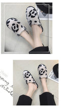 将图片加载到图库查看器，Winter Cotton Slippers Women Leopard Shoes Fashion Fur Slides For Home Comfort Warm Womens Slippers Non-slip Fuzzy House Memory Foam Slippers Furry Fur Lined Bedroom Slippers
