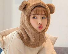 Load image into Gallery viewer, Winter Cute Bear Ears Warm Hat Windproof Neck Scarf Cap Student Women Plus Cashmere Cap Unisex Keep Warm Sports Beanies Knitted Headgear Face Hooded Cowl Neckerchief with Drawstring Soft Balaclava Pullover Knitted Beanie
