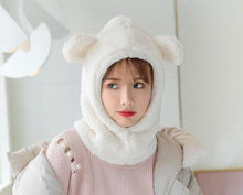 Load image into Gallery viewer, Winter Cute Bear Ears Warm Hat Windproof Neck Scarf Cap Student Women Plus Cashmere Cap Unisex Keep Warm Sports Beanies Knitted Headgear Face Hooded Cowl Neckerchief with Drawstring Soft Balaclava Pullover Knitted Beanie
