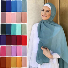将图片加载到图库查看器，Winter Fashion Long Solid Color Soft Muslim Bubble Chiffon Hijab Scarf Shawls Hijab Elegant Scarf Wrap Lightweight Islamic Head Wear Escharpe Shawls Headband Wraps Lightweight Head Scarves Ladies Hijabs For  Women
