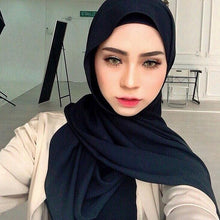 将图片加载到图库查看器，Winter Fashion Long Solid Color Soft Muslim Bubble Chiffon Hijab Scarf Shawls Hijab Elegant Scarf Wrap Lightweight Islamic Head Wear Escharpe Shawls Headband Wraps Lightweight Head Scarves Ladies Hijabs For  Women
