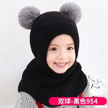 Load image into Gallery viewer, Winter Hat Beanies Boys Beanie Two Hairball Child Knit Fur Hats Protect Face Neck Kids Girls Earflap Caps Pompom Hat Knitted Ski Beanie Hat Double Pompom Beanie Cap for Girls Boys Kids Beanie Winter Hat Baby Kids Infant Toddler
