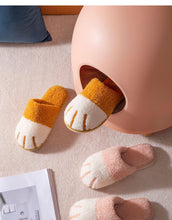 Load image into Gallery viewer, Winter Indoor Cotton Shoes Cute Cat Paw Women Furry Slides Plus Velvet Warm Soft Slippers Cotton Cloth Sippers Women's Elegant Fur Slippers House Shoes For Women
