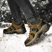 将图片加载到图库查看器，Winter Leather Mens Boots Fur Super Warm Snow Boots Men Winter Work Casual Shoes High Top Rubber Boots Winter Warm Outdoor Walking Lace Up Anti-Slip Breathable Ankle Booties
