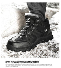 将图片加载到图库查看器，Winter Leather Mens Boots Fur Super Warm Snow Boots Men Winter Work Casual Shoes High Top Rubber Boots Winter Warm Outdoor Walking Lace Up Anti-Slip Breathable Ankle Booties
