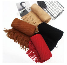 Load image into Gallery viewer, Winter Luxury New Soft Warm Wool Tassel Scarf Lightweight Striped Shawl Classic Wild Soft Simple Travel Scarves Hijab Blanket Cashmere Elegant Casual Muffler For Women

