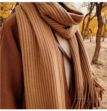 Load image into Gallery viewer, Winter Luxury New Soft Warm Wool Tassel Scarf Lightweight Striped Shawl Classic Wild Soft Simple Travel Scarves Hijab Blanket Cashmere Elegant Casual Muffler For Women
