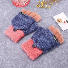 Load image into Gallery viewer, Winter Warm Thickening Wool Gloves Knitted Flip Fingerless Exposed Finger Thick Gloves Mittens Soft Cold Weather Women Gloves
