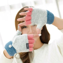 Load image into Gallery viewer, Winter Warm Thickening Wool Gloves Knitted Flip Fingerless Exposed Finger Thick Gloves Mittens Soft Cold Weather Women Gloves
