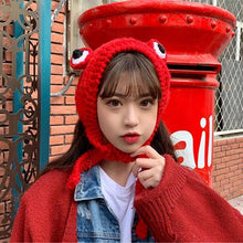 将图片加载到图库查看器，Winter Women Frog Crochet Knitted Hat Hip Hop Skellies Beanies Streetwear Costume Accessory Gift Warm Party Bonnets Cap Kids Knitted Beanie Hat Cute Frog Cartoon Winter Warmer Cap with Big Eyes for Baby Boys Girls
