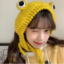 将图片加载到图库查看器，Winter Women Frog Crochet Knitted Hat Hip Hop Skellies Beanies Streetwear Costume Accessory Gift Warm Party Bonnets Cap Kids Knitted Beanie Hat Cute Frog Cartoon Winter Warmer Cap with Big Eyes for Baby Boys Girls
