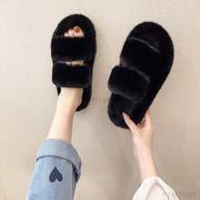 Load image into Gallery viewer, Winter Women House Furry Slippers Fashion Faux Fur Warm Shoes Slip On Flats Home Slides Plush Indoor Furry Cozy Open Toe House Shoes Indoor Outdoor Faux Fur Warm Comfy Slippers

