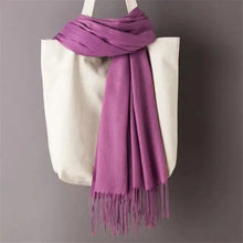 将图片加载到图库查看器，Winter Women Scarf Female Scarves For Women Solid Shawl Wraps For Winter Casual Wear Travel Friendly Wool Tassel Scarf Fashion Solid Color Toddler Soft Warm Scarves
