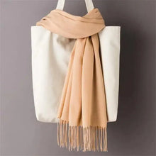 将图片加载到图库查看器，Winter Women Scarf Female Scarves For Women Solid Shawl Wraps For Winter Casual Wear Travel Friendly Wool Tassel Scarf Fashion Solid Color Toddler Soft Warm Scarves
