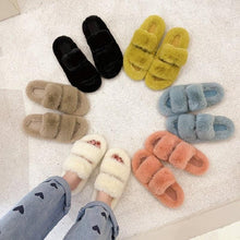 Load image into Gallery viewer, Winter Women Slippers Flat Casual Shoes Women Slippers Furry Slippers Thick Bottom Home Soft Slippers Faux Fur Slippers Comfy Open Toe Two Band Slides With Fleece Lining And Rubber Sole
