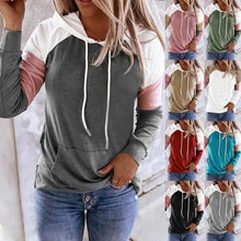 Load image into Gallery viewer, Winter Women’s Fashion Casual Sweatshirts Long Sleeve Hooded Pullover Loose Block Color Pockets Sweatshirts
