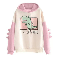 Load image into Gallery viewer, Winter Womens Hoodies Sweatshirt Dinosaur Print Long Sleeve Patchwork Tracksuit Oversize Pullover Hoodies Women Hoodies for Teen Girls Printed Cute Hooded Sweatshirt Junior Sports Outerwear Long Sleeve Hooded Pullovers Tops
