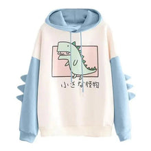 Load image into Gallery viewer, Winter Womens Hoodies Sweatshirt Dinosaur Print Long Sleeve Patchwork Tracksuit Oversize Pullover Hoodies Women Hoodies for Teen Girls Printed Cute Hooded Sweatshirt Junior Sports Outerwear Long Sleeve Hooded Pullovers Tops
