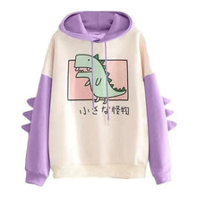Load image into Gallery viewer, Winter Womens Hoodies Sweatshirt Dinosaur Print Long Sleeve Patchwork Tracksuit Oversize Pullover Hoodies Women Hoodies for Teen Girls Printed Cute Hooded Sweatshirt Junior Sports Outerwear Long Sleeve Hooded Pullovers Tops
