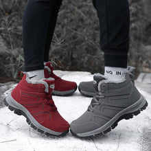 将图片加载到图库查看器，Winter Womens Mens Boots Plush Leather Waterproof Climbing Hunting Shoes Unisex Lace-up Outdoor Warm Hiking Boot Warm Ankle Cushionable Non-Slip Fashion Booties For Outdoor Walking
