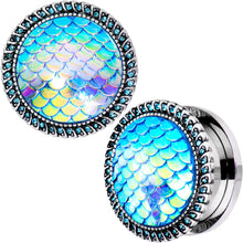 Load image into Gallery viewer, Aqua Gem Iridescent Blue Mermaid Scale Screw Fit Plug Set 6mm to 22mm
