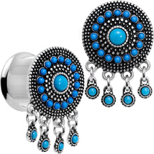 Load image into Gallery viewer, Southwest Blue Drum Dreamcatcher Dangle Double Flare Plug Set 6mm to 25mm
