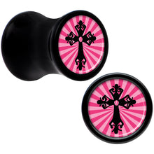 Load image into Gallery viewer, Black Acrylic Pink Black Radiant Cross Saddle Plug Set 2G
