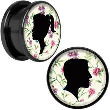 Load image into Gallery viewer, Man Woman Floral Silhouette Black Anodized Screw Fit Plug Set 18mm
