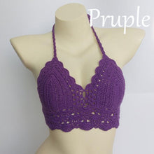 Load image into Gallery viewer, Woman Bikini Top Crochet Knit Separate Female Women Comfortable Beach Crochet Crop Summer Halter Tank Top Beach Knit  Bra Beachwear Plus Size Bathing Suits Summer Beach Crochet Crop Tank Top
