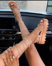 Load image into Gallery viewer, Woman Platform Sandal Ankle Wrap Fashion Lace Up Shoe Women's Casual Strappy Sandal Modern Lace Up Shoe Women Non Slip Women's Footwear White Walking Sandal
