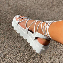 Load image into Gallery viewer, Woman Platform Sandal Ankle Wrap Fashion Lace Up Shoe Women's Casual Strappy Sandal Modern Lace Up Shoe Women Non Slip Women's Footwear White Walking Sandal
