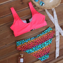 Load image into Gallery viewer, Women Bikini Set Leopard Swimwear Women High Waist String Floral Printed 2 Piece Bathing Suits Women Patchwork Swimsuits Push Up Printed Bikinis Buckle Front Beach Wear
