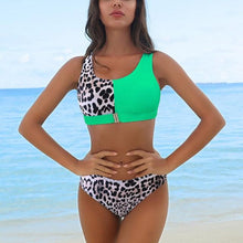 Load image into Gallery viewer, Women Bikini Set Leopard Swimwear Women High Waist String Floral Printed 2 Piece Bathing Suits Women Patchwork Swimsuits Push Up Printed Bikinis Buckle Front Beach Wear
