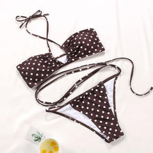 将图片加载到图库查看器，Women Bikini Set Solid Color Swimsuit Women Two Piece Swimsuit Swimwear Halter String Triangle Bikini Sets Women Hollow Out Bikinis String Swimwear Women Adjustable Bathing Suit
