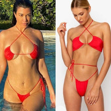 将图片加载到图库查看器，Women Bikini Set Solid Color Swimsuit Women Two Piece Swimsuit Swimwear Halter String Triangle Bikini Sets Women Hollow Out Bikinis String Swimwear Women Adjustable Bathing Suit
