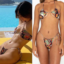 将图片加载到图库查看器，Women Bikini Set Solid Color Swimsuit Women Two Piece Swimsuit Swimwear Halter String Triangle Bikini Sets Women Hollow Out Bikinis String Swimwear Women Adjustable Bathing Suit
