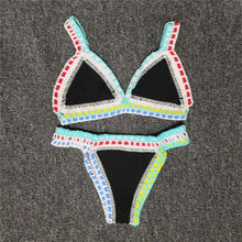 Load image into Gallery viewer, Women Bikini Set Swimwear Beachwear  Low Waist Handmade Knit Swimsuit Female Bathing Suit Swimming Suit Women's Halter Sliding Triangle Bikini Sets Charming Tie Side Bathing Suit
