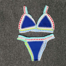 Load image into Gallery viewer, Women Bikini Set Swimwear Beachwear  Low Waist Handmade Knit Swimsuit Female Bathing Suit Swimming Suit Women's Halter Sliding Triangle Bikini Sets Charming Tie Side Bathing Suit
