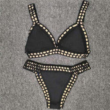 Load image into Gallery viewer, Women Bikini Set Swimwear Beachwear  Low Waist Handmade Knit Swimsuit Female Bathing Suit Swimming Suit Women's Halter Sliding Triangle Bikini Sets Charming Tie Side Bathing Suit

