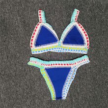 Load image into Gallery viewer, Women Bikini Set Swimwear Beachwear  Low Waist Handmade Knit Swimsuit Female Bathing Suit Swimming Suit Women's Halter Sliding Triangle Bikini Sets Charming Tie Side Bathing Suit
