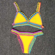 Load image into Gallery viewer, Women Bikini Set Swimwear Beachwear  Low Waist Handmade Knit Swimsuit Female Bathing Suit Swimming Suit Women's Halter Sliding Triangle Bikini Sets Charming Tie Side Bathing Suit
