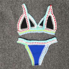 Load image into Gallery viewer, Women Bikini Set Swimwear Beachwear  Low Waist Handmade Knit Swimsuit Female Bathing Suit Swimming Suit Women's Halter Sliding Triangle Bikini Sets Charming Tie Side Bathing Suit
